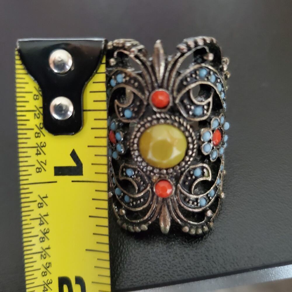 Vintage Women Ornate yellow orange blue round stones accent ring Size 8 - Picture 10 of 10